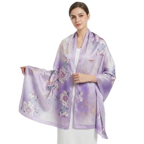 Image of Floral Printed Silk stole | silk Scarf for Women | stylish silk stole for women | Soft Lightweight Stole, Shawl & Neck Wrap | Scarf for Wedding, Party, Travel & Casual Wear