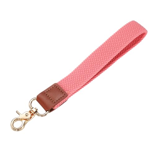 Image of sourcing map Wrist Lanyard Keychain, 200mm Braided Wristlet Strap with Gold Clasp, Hand Key Holders Lanyard for Women Men Car Keys ID Badges Card Wallet, Pink
