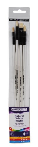 Daler-Rowney Graduate Oil Brush, Natural Hog Bristle, Long Handle, Round, Flat, Bright and Filbert, , Wallet Set, 4 Assorted Brushes