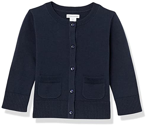 Amazon Essentials Mädchen Schmal Geschnittener Uniform-Cardigan-Pullover Mit Rundhalsausschnitt, Marineblau, 6-7 Jahre