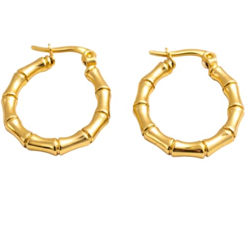 Image of KIMTI Gold Plated Hoop Earrings for Women - 18K Gold Plated Round Chunky Hoops | Lightweight Anti Tarnish Hypoallergenic Korean Style | Daily Wear Earrings for Girls and Women