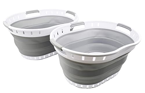 SAMMART 25L (6.6 gallons) Collapsible Plastic Laundry Basket/Hamper - Foldable Pop Up Storage Container/Organizer - Portable Basket - Space Saving (Set of 2)