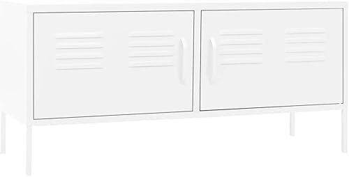 Miniatura 2 de GOLINPEILO Armario de almacenamiento de TV de acero con 2 puertas y un estante en el interior, consola multimedia de metal centro de entretenimiento