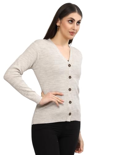 Image of Kalt Women Full Sleeves V-Neck Design Acrylic Cardigan Sweater