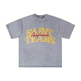 Arnodefrance Men Vintage Letter Graphic Tshirt Oversize Cotton T-Shirt Crewneck Tee Shirt