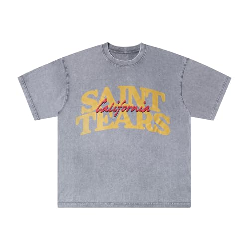 Arnodefrance Men Vintage Letter Graphic Tshirt Oversize Cotton T-Shirt Crewneck Tee Shirt