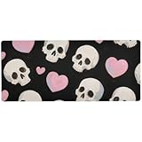 Alfombrilla de ratón multifuncional de Halloween con diseño de calavera blanca y corazón para reposo, multifuncional, gigante, 31.5 x 11.8 pulgadas