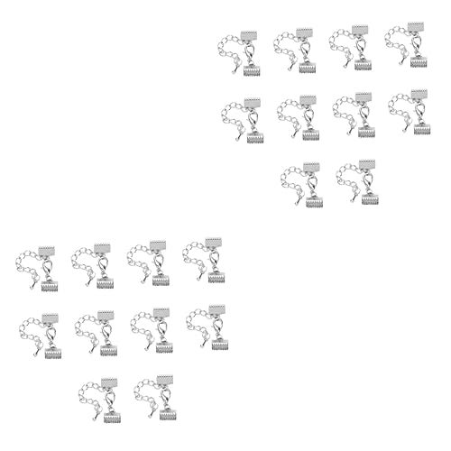 HAWILLOSCH 2sets Textured Plated Ribbon Ends Clasps Crimp End Clamps for Jewelry Making (5cm Chain 12mm Lobster Buckle) 10pcs*2