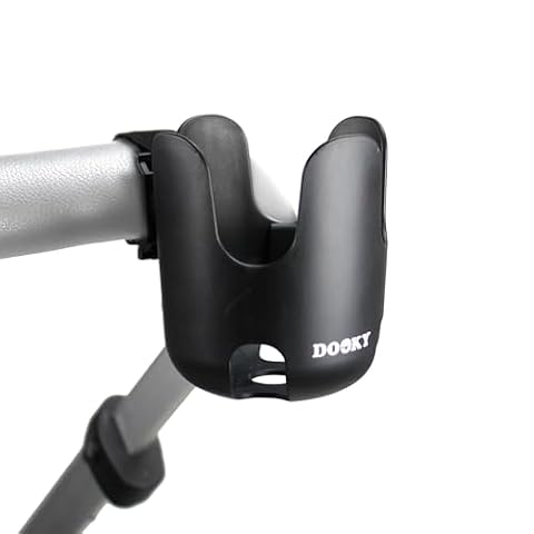 Dooky uchwyt na kubek do wózków dziecięcych (uniwersalny, regulowany rzep, warstwa antypoślizgowa, elastyczność 360°, różne rozmiary, BPA-free), Czarny