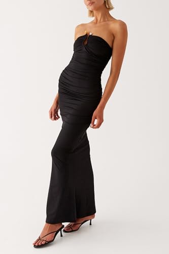Image of Cut Out Maxi Tube Dresses for Women Sexy Y2k Strapless Backless Bodycon Long Dress Summer Sleeveless Hollow Sundress