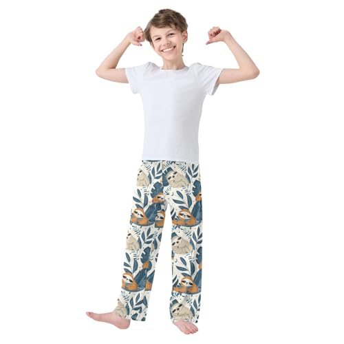 ZZXXB Sloth Leaves Boys Long Pants Soft Trousers Elastic Waist Kids Lounge Bottoms with Pockets S-XL2