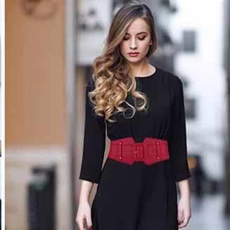 Women Wide Elastic Waist Belt, Vintage Genuine Leather Corset Cinch Belt3