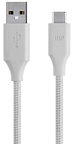 Monoprice USB Type C to USB-A 2.0 Cable - 6 Feet - White, 480Mbps, 2.4A, Braided - Palette Series
