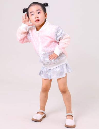 YIYI Sequin Jackets for Girls Kids Boys Glitter Sparkle Bomber Varsity Birthday Party Shiny Outwear Clothes3