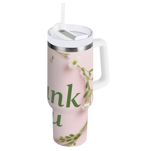 Thank You - Borraccia termica sottovuoto con chiusura a scatto, resistente alle perdite, 1,18 l, bocca larga con manico, per sport, asilo nido, campeggio e altro ancora