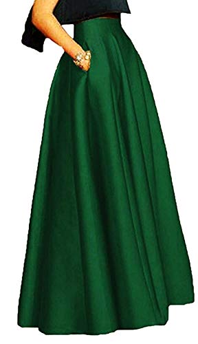 Diydress Long Maxi Satin Skirts High Waist A-Line Pleated Formal Prom Party Skirts with Pockets