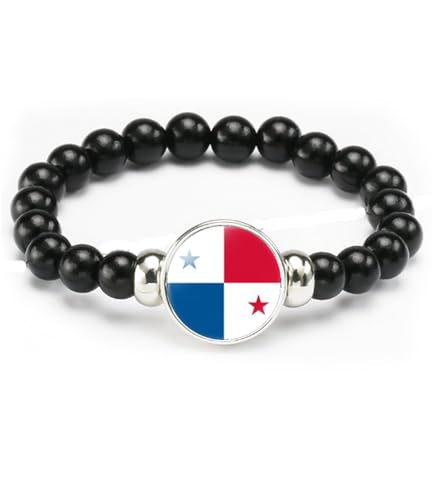 vmcoatdu Panama Flag Bracelet Elastic Rope Beaded Bracelet Support Your Country Travel Souvenir Gifts for Men Women (Panama)