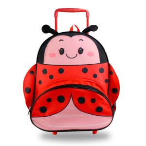 Mochila Infantil Joaninha com Rodinhas, 33 x 26 x 20 cm, 17 Litros, Design 3D