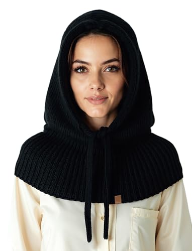 Vivisence Mujer Capucha De Invierno Merino con Cordón Calidez Y Estilo, Negro,Talla Única