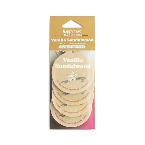 Image of Happy Wax Vanilla Sandalwood Car Charms 4-Pack - Scent Notes: Vanilla, Vetiver, Patchouli and Cedarwood