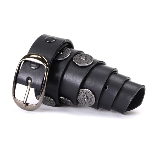 Milwaukee Leather MP7111 Men's Black Premium Leather 1.5 Inch Wide Belt with 12 Gauge Shell Emblems