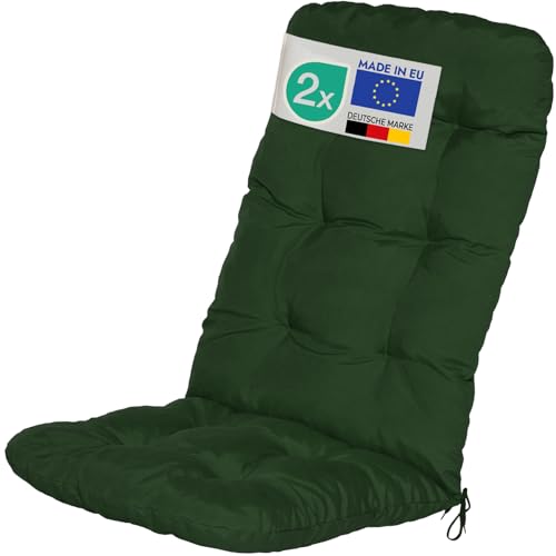 Beautissu 2er Set Hochlehner Auflagen 120x50x8cm - Sitzpolster Set für Gartenstühle Outdoor Stuhlkissen hoch – Gartenstuhlauflage für Hochlehner in Dunkelgrün - Flair HL