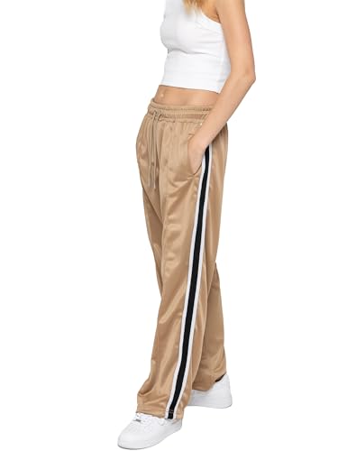 Image of 989Zé ENZO Womens Sweatpants Straight Wide Leg Stripes Casual Yoga Running Bottoms Trousers with Pockets EZLJG639 Jogger Beige S
