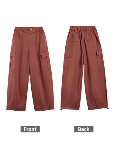 Image of Rolanko Girls Cargo Pants Wide Leg Streetwear Kids Pants with Pockets Trendy Jogger Trousers 4-14 Years
