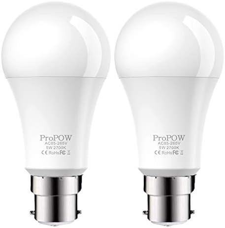 Dusk to Dawn Light Bulb,ProPOW 5W (40 Watt Equivalent) Sensor LED Bulbs A19 Automatic On/Off, Indoor/Outdoor Lighting Lamp for Porch Garage Driveway Yard Hallway Basement Patio(B22,Soft White,2-Pack)