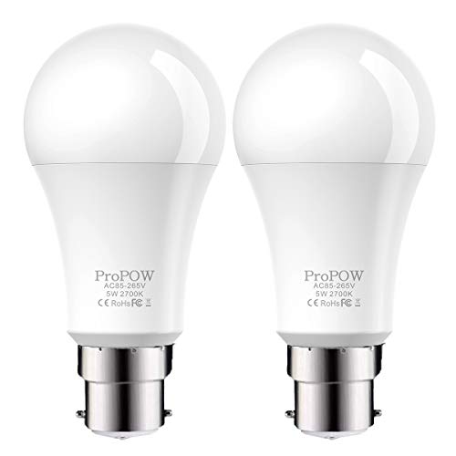 ProPOW Dusk to Dawn Light Bulb, 5W (40 Watt Equivalent) Sensor LED Bulbs A19 Automatic On/Off, Indoor/Outdoor Lighting Lamp for Porch Garage Driveway Yard Hallway Basement Patio(B22,Soft White,2-Pack)