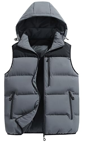 AIEOE Puffer Vest for Men Sleeveless Down Jacket Padded Gilet Hooded Jacket Bodywarmer Winter Windproof Hooded Gilet Zip Up Thermal Outerwear