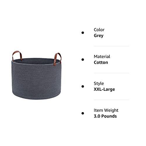 Large Baskets For Storage Cotton Rope Basket Laundry Basket Hamper- Hombins Woven Toy Bin Blanket Holder Xxl Grey Collapsible Laundry Basket With Leather Handle, 20"X20"X13" #TOP6