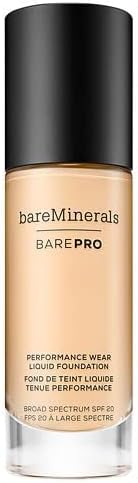 bareMinerals Barepro Performance Wear Liquid Foundation SPF 20, Breathable Makeup for Face, Full Coverage, 24HR Wear, Natural Matte Finish, Vegan