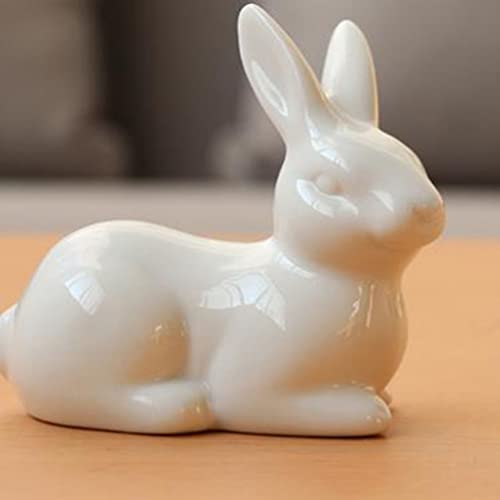 Happyyami Ceramic Rabbit Ornaments 3Pcs Mini White Bunny Figurines for Home Decoration Easter Tabletop Accents - Image 2