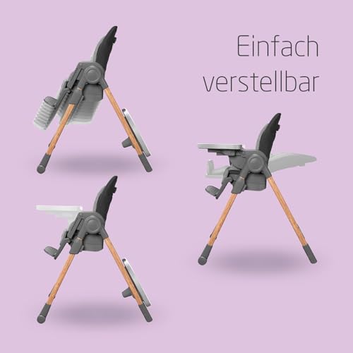 Maxi-Cosi Minla Kinderhochstuhl Mitwachsend, 0–14 Jahre, bis zu 60 kg, Hochstuhl Baby, 9 Höhenstufen, 5 Neigungspositionen, 4 Tablettpositionen, kompakt faltbar, Essential Graphite