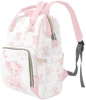 XIDOAMUS Personalized Diaper Backpack with Custom Name, Waterproof Multi-Pocket Baby Bag for Mom and Dad, Large Capacity Diaper Bag, Pink Elephant Design - 3