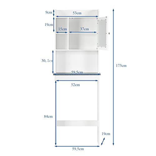 LIFEZEAL Armario para el Inodoro, Organizador sobre WC con Puerta de Cristal Satinado Templado con 4 estantes, Armario de baño Que Ahorra Espacio, 59,5 x 19 x 173cm - imagen 2