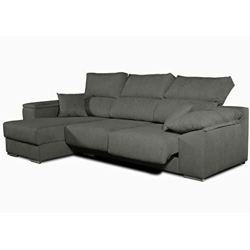 Tanuk Sofá Chaise Longue LODURR Izquierda 4 Plazas Negro 294x160 CM. Asientos Extensibles. Desenfundable. Tejido con Sistema ACUALINE
