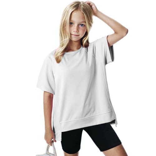 Girls Summer Oversized T Shirts Crewneck Short Sleeve Casual Summer Tops Lightweight Loose High Low Blouse4