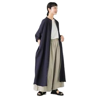 Amazon.co.jp: [かぐれ] コットンリネンシャツワンピース NAVY