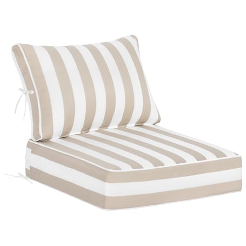 6 Inch Thick Olefin Deep Seat Cushion, Patio Cushion Beige Stripe 25.5x25.5