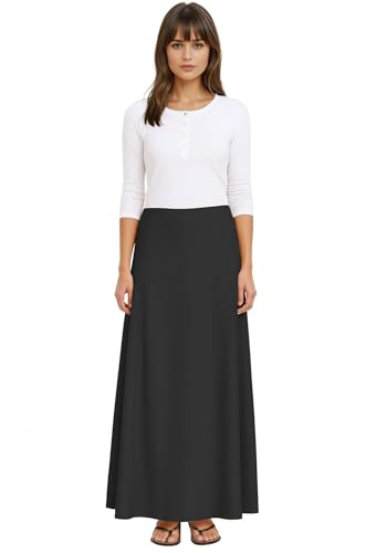 Baby'O Women's Stretch Cotton Knit Panel Maxi A-Line Skirt2