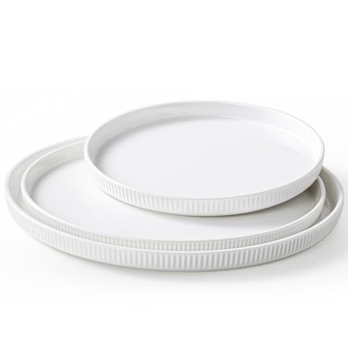 3 Packs Serving Platters, Large Serving Tray, Round Platters for Serving Food, Food Tray for Veggie Fruit Snack Dessert Cheese, White Ceramic Serving Trays for Party, Entertaining, 12.8”/10.8”/8.8”