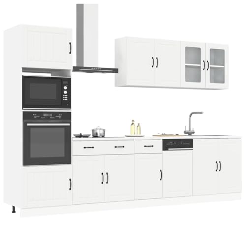 mzdioop Juego de 7 muebles de cocina Kalmar en color blanco de madera con armarios colgantes y armarios inferiores, gran espacio de almacenamiento para utensilios de cocina