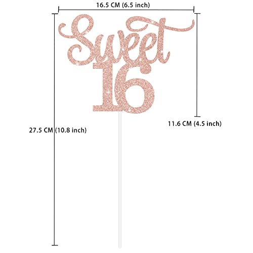 Gexolenu 1 Pcs Rose Gold Glitter Double-Sided Happy Sweet 16 Cake Toppers,16Th Cake Topper, Sweet 16 Birthday Cake Party Supplies, Sweet 16 Decorations For Cake, Sweet 16 Party Decorations #TOP1