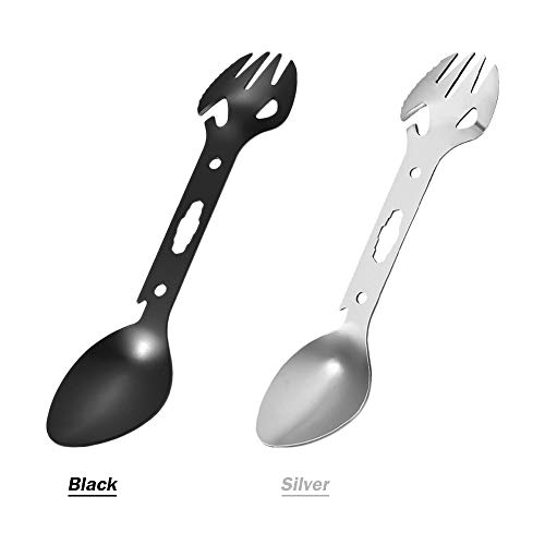 Sporks ao ar livre, Andoer 6 PCS Multifuncionais para camping Sporks de aço inoxidável Funcional ao