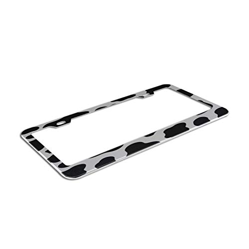 Newest Customized Decorative License Plate Frame With Animal Cow Print White Black Spot Design Stainless Aluminum Car Tag Cover Holder Auto Car For Us Canada Standard 12" X 6" With 2 Holes And Screws #TOP1
