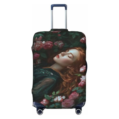 Rose Flowers And Woman Elastic Travel Luggage Covers Dustproof Scratch-Resistant Suitcase Protector Fit 22-24 Inch