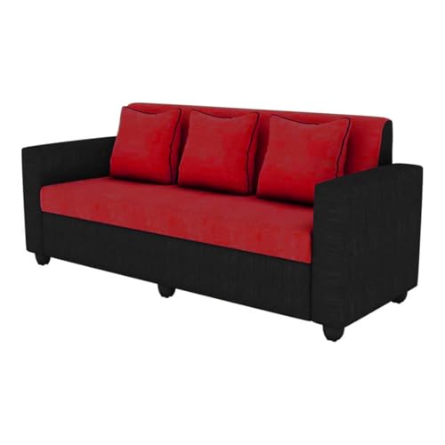 Image of Bharat Lifestyle Tulip Fabric 3 Seater Red & Black Sofa Luxurious Looks and Comfortable Sofa for Living Room, Bedroom, Home and Office, Assembly DIY(Do-It-Yourself) 1 Year Warranty