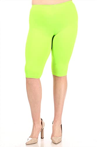 FashionStream Plus Size Lightweight Casual High Waist Solid Yoga Running Capri Leggings Neon Green 3XL